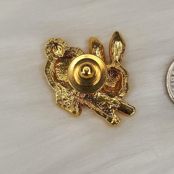 Vintage 80s Avon Small Gold Tone Rhinestone Bunny Rabbit Hare Brooch Pin Button - Picture 8 of 10